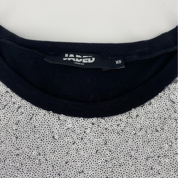 Jaded London Black & White Sequin Oversized T Shirt Punk Indie Sleeze - Picture 7 of 11